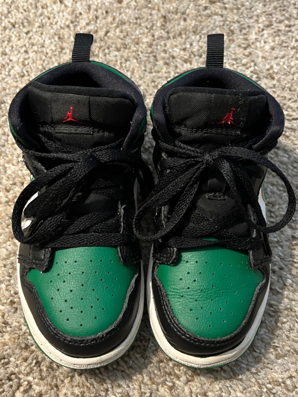 Jordan Kids Black and Green High-Top Sneakers with Red Jumpman